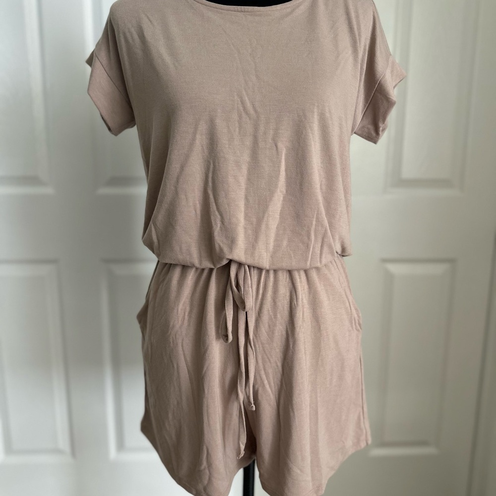 Casual Tan Short Sleeve Romper